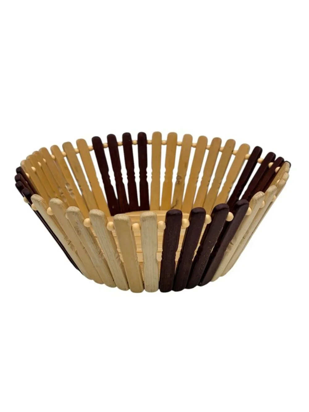 VTG Handcrafted Bamboo Wood Basket Bowl – Rare Artisan Fruit Bowl - Sri Lankan